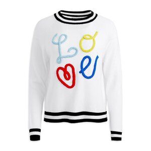 NWT Alice + Olivia Albina in Soft White Black LOVE Wool Pullover Sweater S $440
